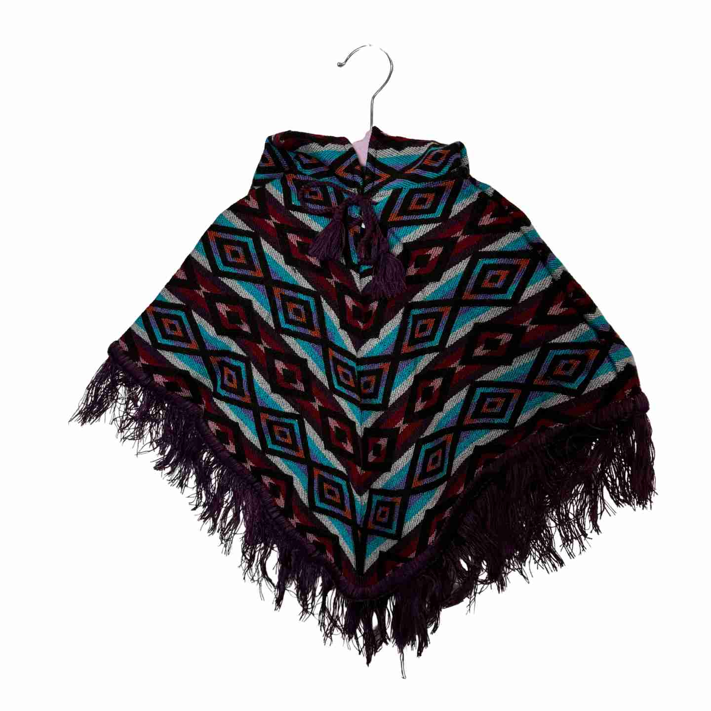 Handcrafted Kids Alpaca Hooded Poncho – Geometric Pattern Outerwear (Size 12M)