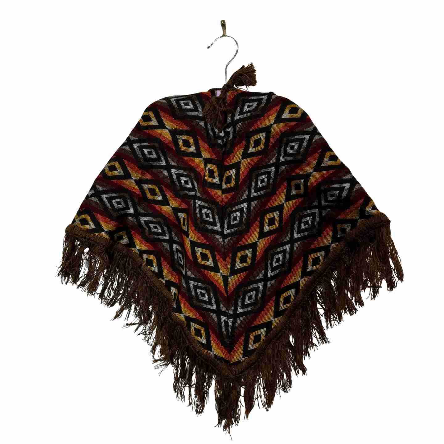 Handcrafted Kids Alpaca Hooded Poncho – Geometric Pattern Outerwear (Size 12M)