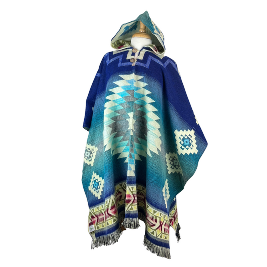 Blue Sky Beige Hooded Alpaca Poncho