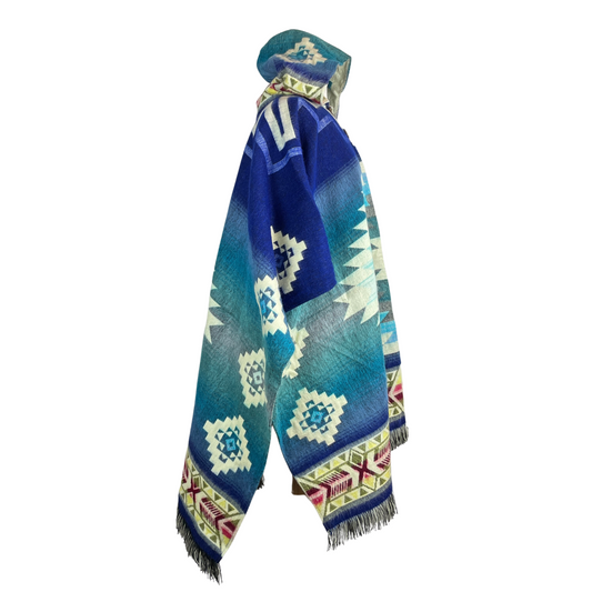 Blue Sky Beige Hooded Alpaca Poncho