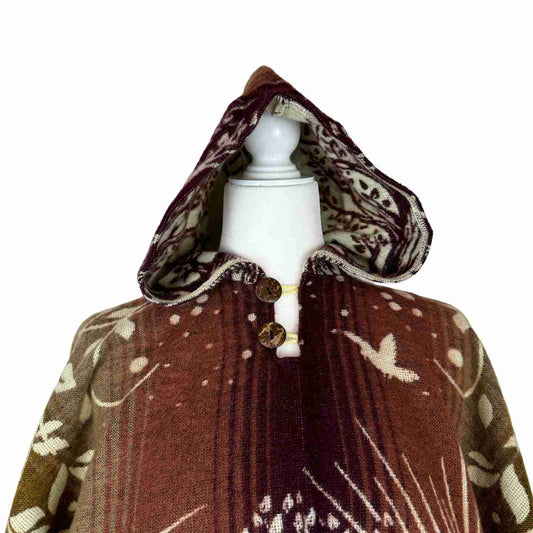 Tree of Life Hooded Poncho, Unisex Boho Festival Cape, Sun & Nature Design, Cozy Fall/Winter Wrap