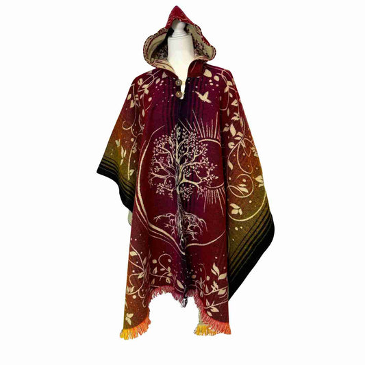 Mystic Forest Poncho Tree of Life Hooded Poncho Boho Festival Wear Handmade Artisan Cape