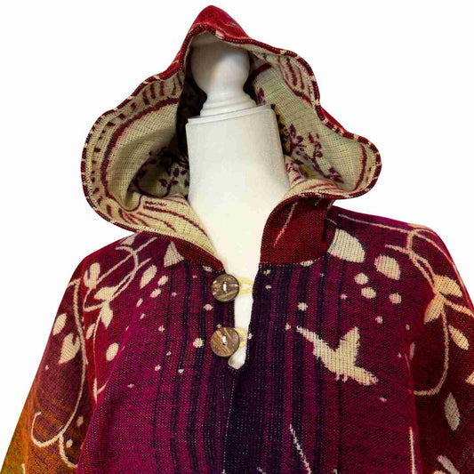 Mystic Forest Poncho Tree of Life Hooded Poncho Boho Festival Wear Handmade Artisan Cape