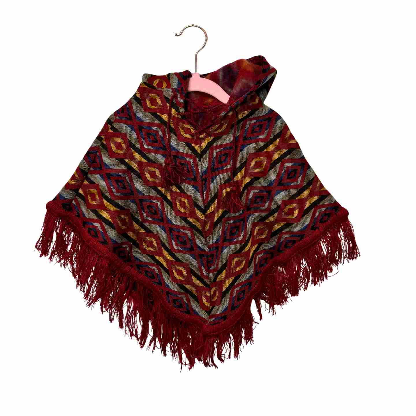 Handcrafted Kids Alpaca Hooded Poncho – Geometric Pattern Outerwear (Size 12M)