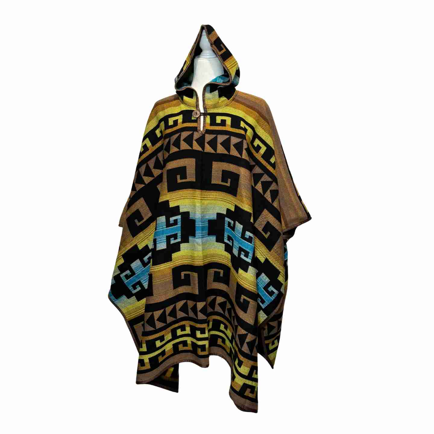 Desert Moon “Andean Maze Horizon” Hooded Alpaca-Blend Poncho
