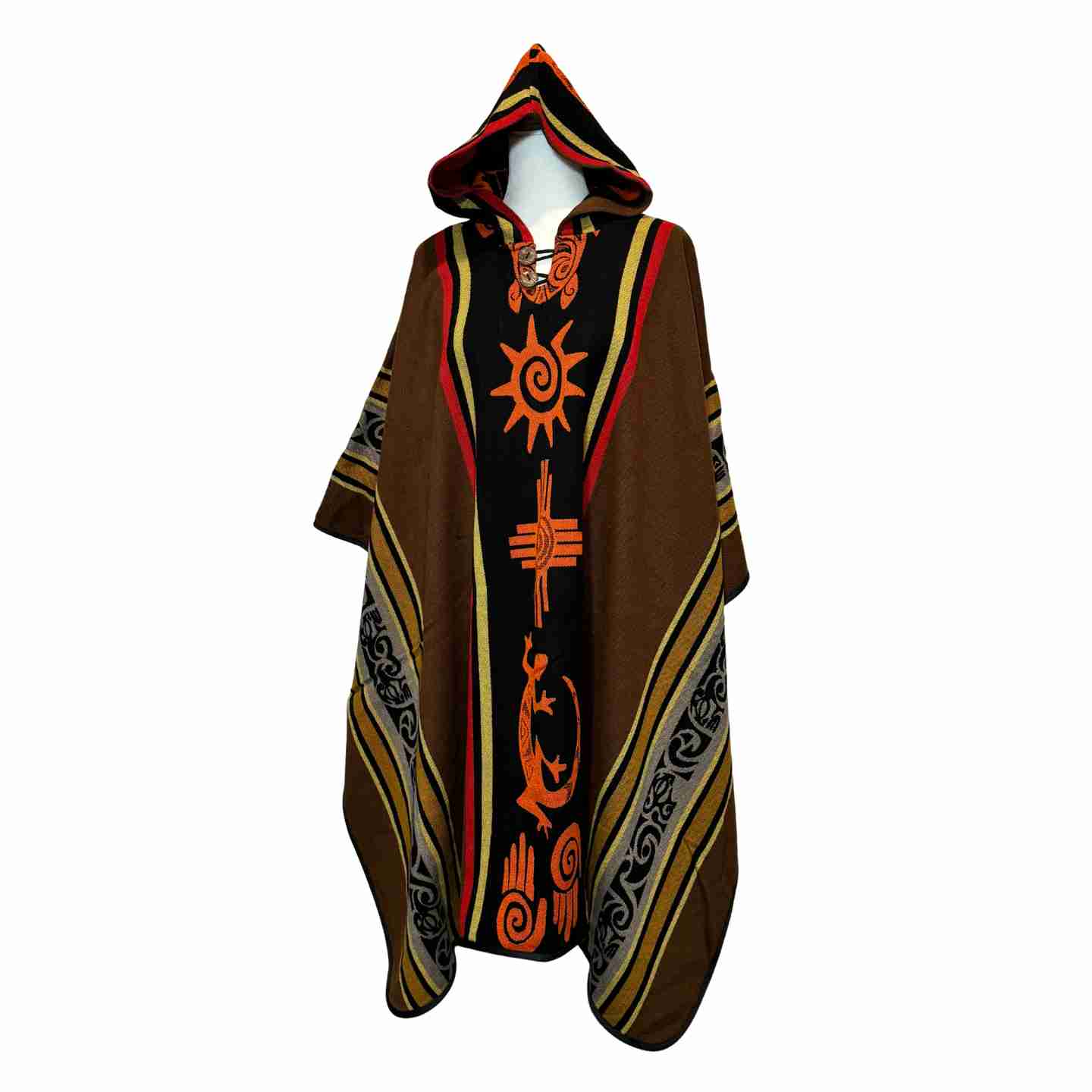 Desert Moon “Four Directions Nightfall Brown” Hooded Alpaca-Blend Poncho