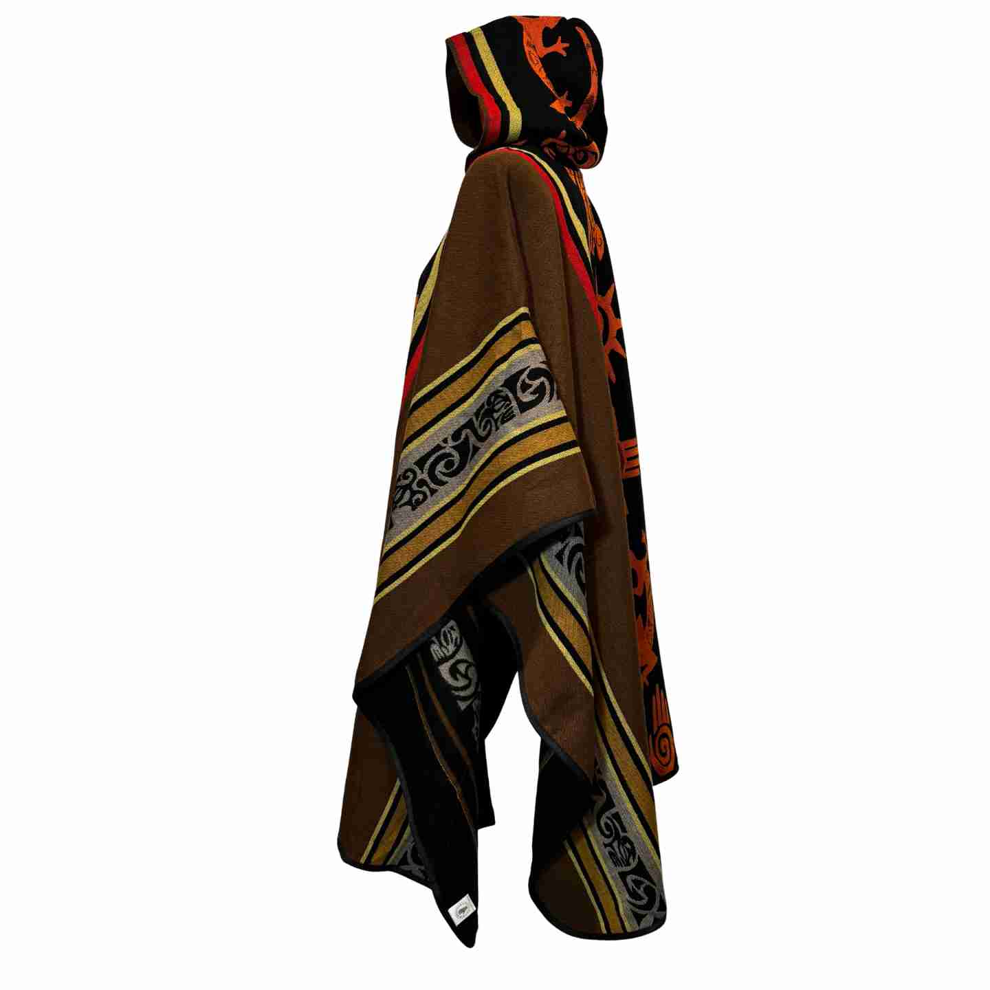 Desert Moon “Four Directions Nightfall Brown” Hooded Alpaca-Blend Poncho