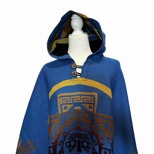 Sunstone Aura Electric Blue Hooded Alpaca-Blend Poncho