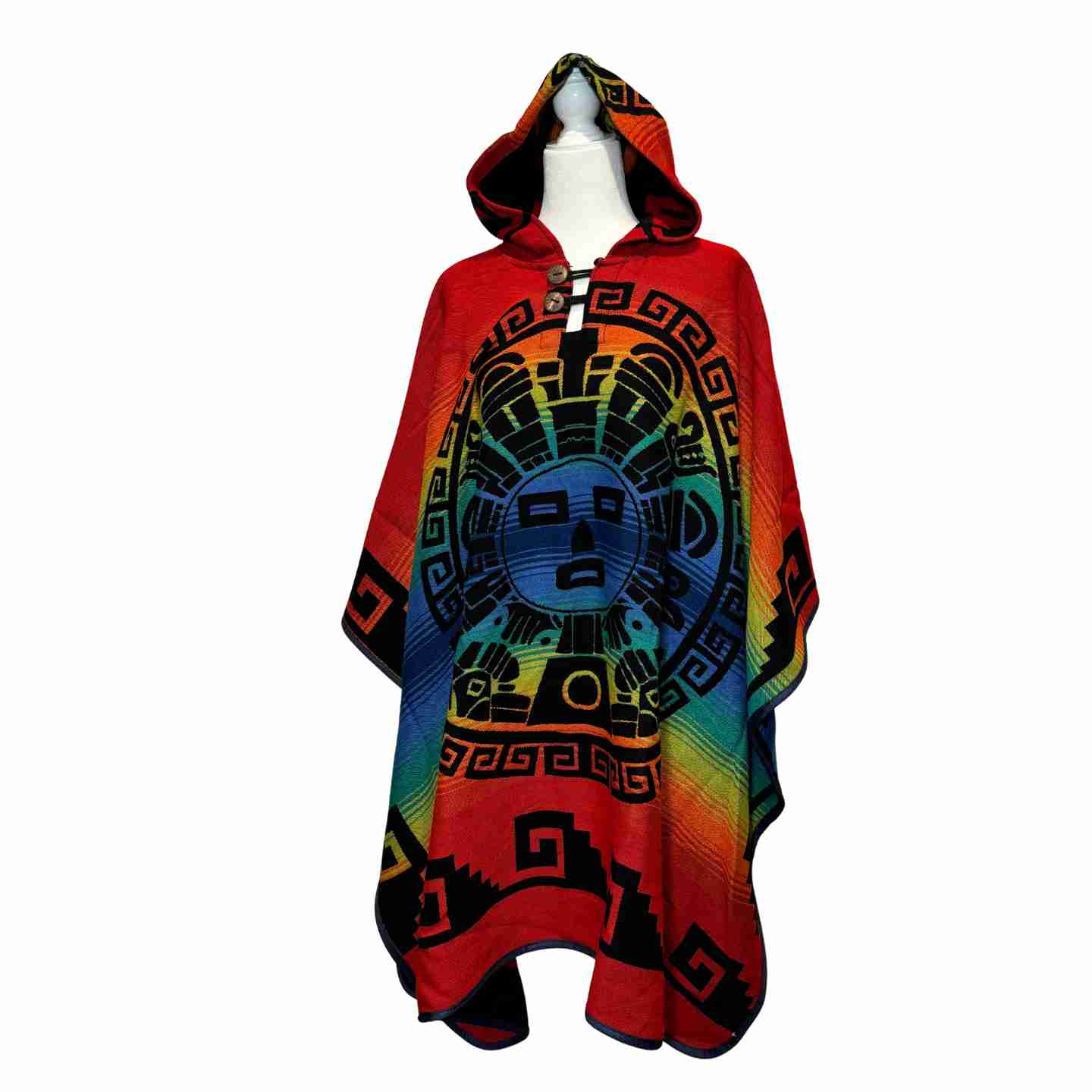 Desert Moon “Sunstone Spectrum – Crimson” Hooded Alpaca-Blend Poncho