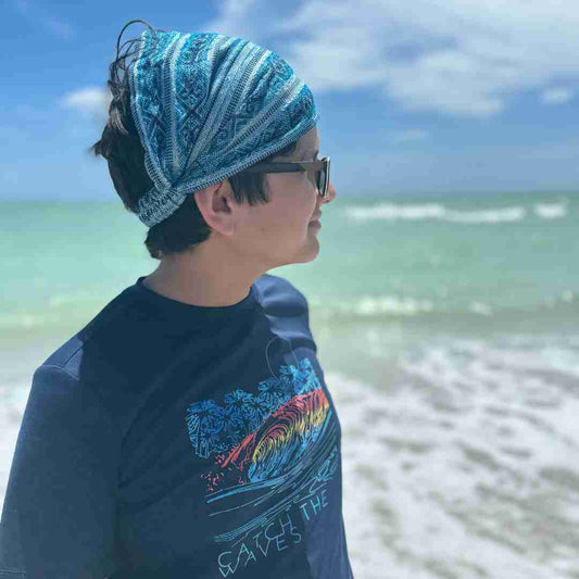 Brilliant Blue White Wide Yoga Headband for Women and Men