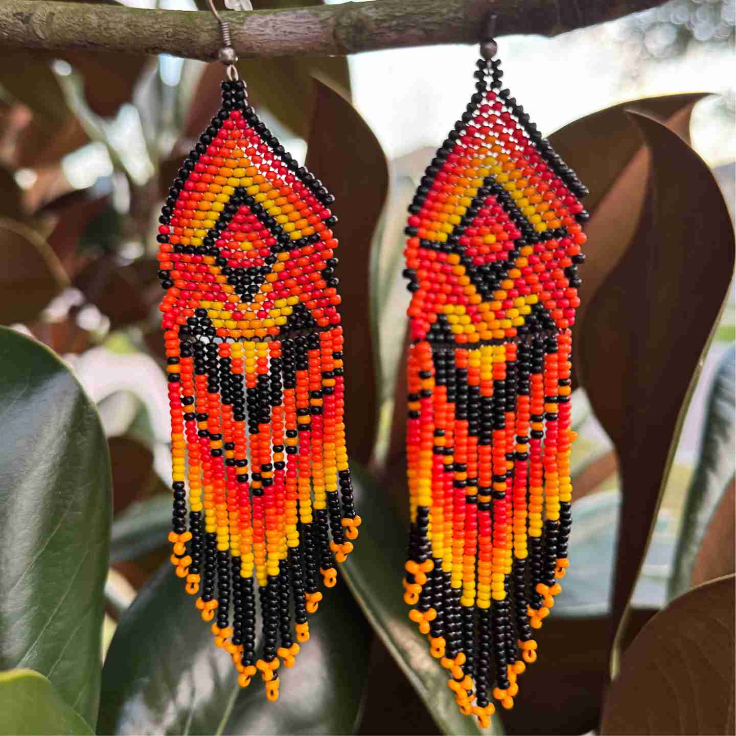 The Solara Cascade: Sacred Fire,  Hand-Beaded Saraguro Earrings