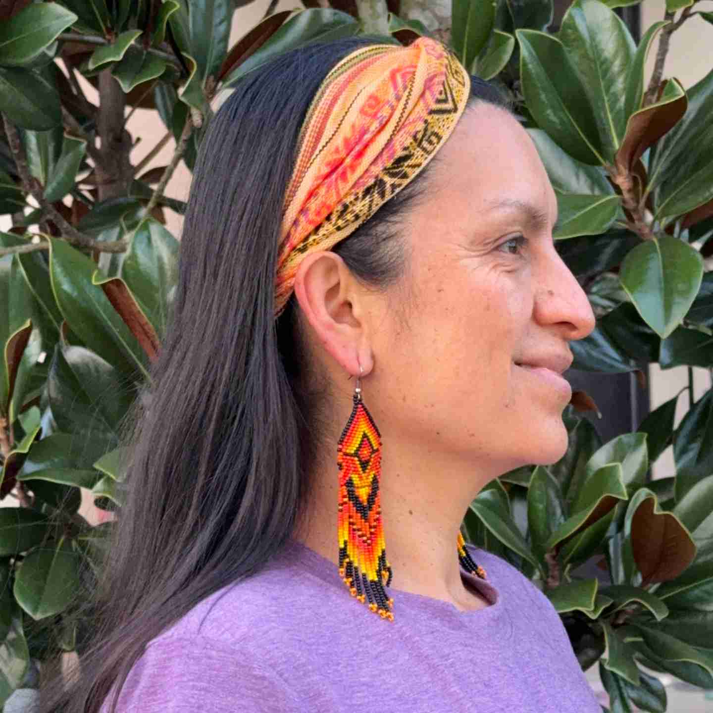 The Solara Cascade: Sacred Fire,  Hand-Beaded Saraguro Earrings