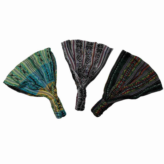 Three patterned headbands on a white background