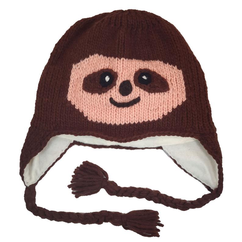 Sloth Beanie Hat Stretchy 100% Wool Hand-Knitted with Soft Fleece Lining Kids Adults Unisex