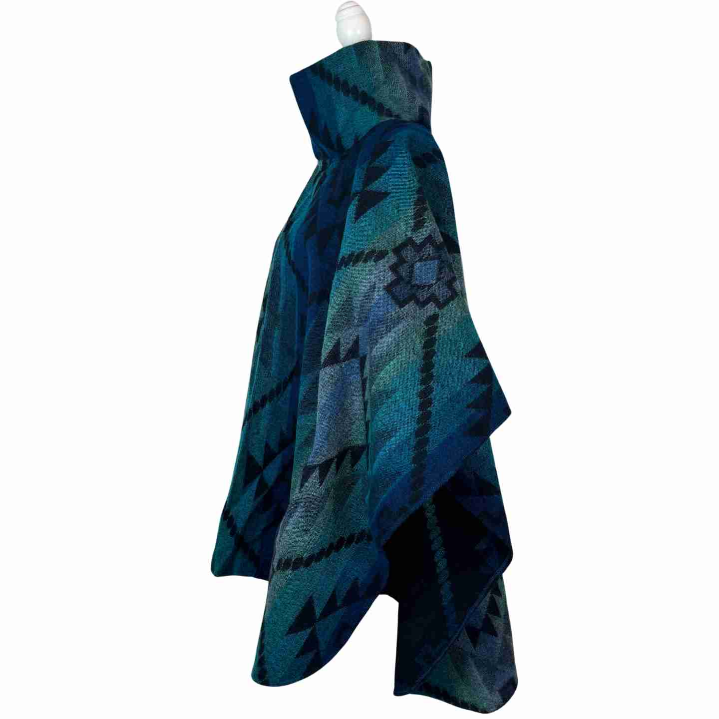 Shades of Blue Turtleneck Warm Poncho Cape with Two Pockets