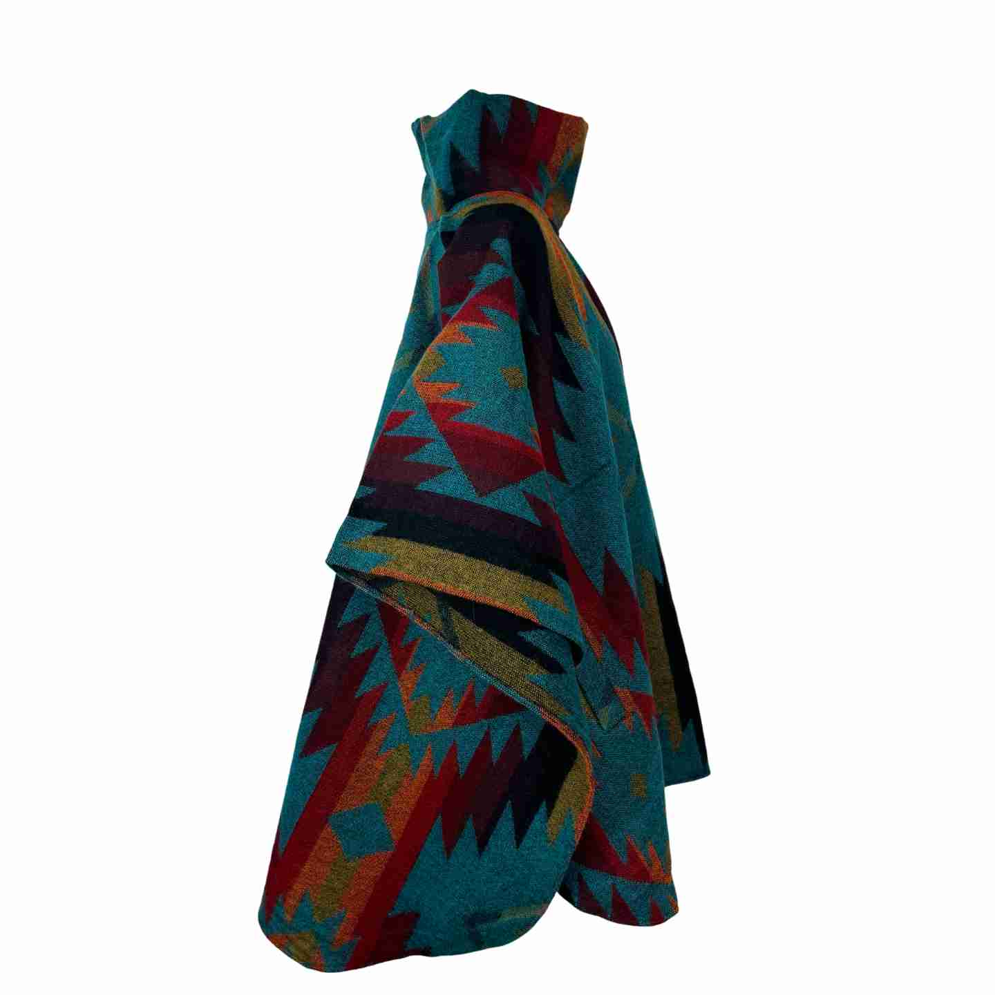 Teal Orange Red Turtleneck Warm Poncho Cape with Two Pockets