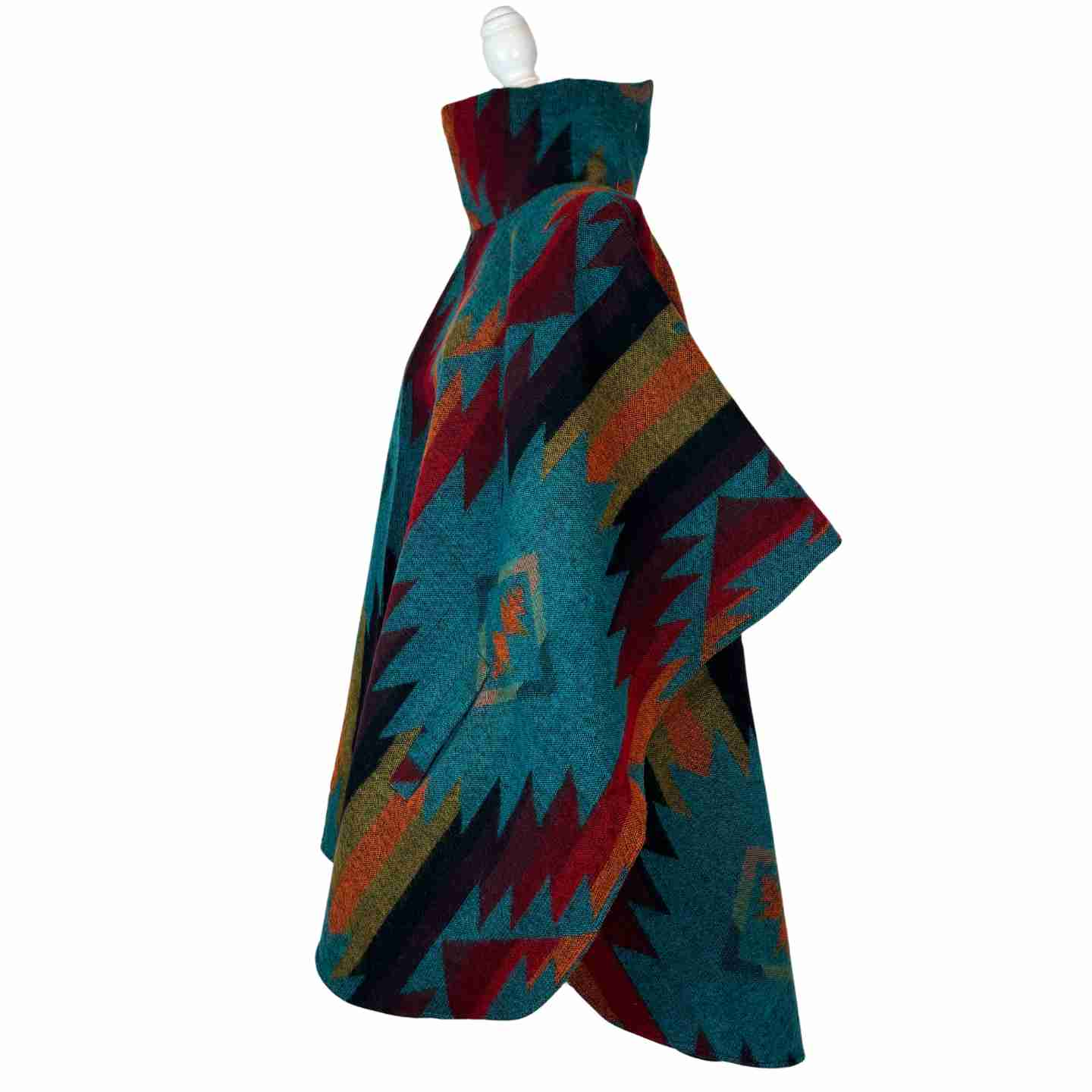 Teal Orange Red Turtleneck Warm Poncho Cape with Two Pockets