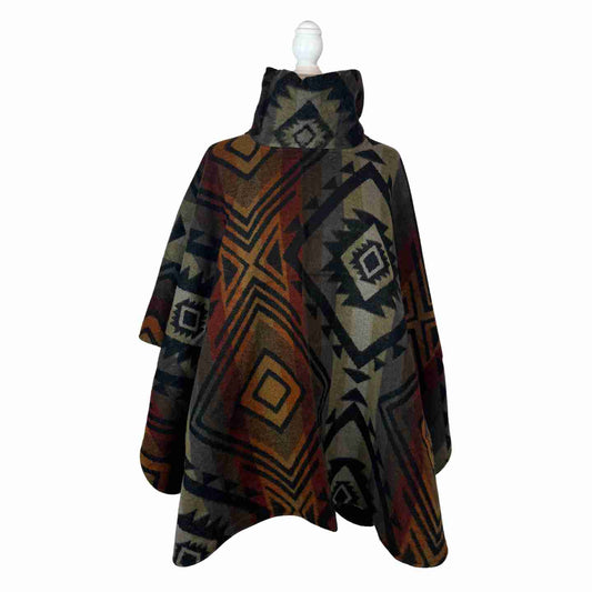 Cocoa Hazelnut Orange Turtleneck Warm Poncho Cape with Two Pockets