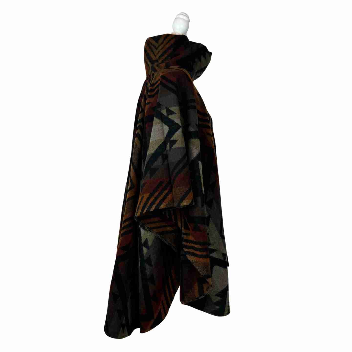 Cocoa Hazelnut Orange Turtleneck Warm Poncho Cape with Two Pockets