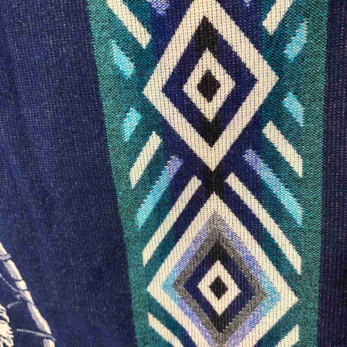 Unisex Hooded Bison Skull Poncho - Navy Woven Dreamcatcher Cape