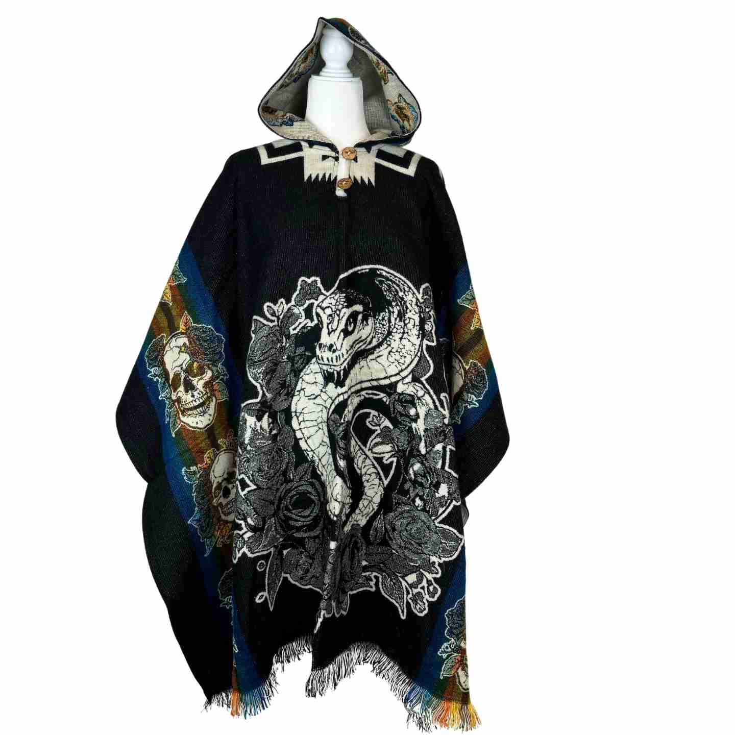 Snake Roses and Skull Unisex Hooded Poncho