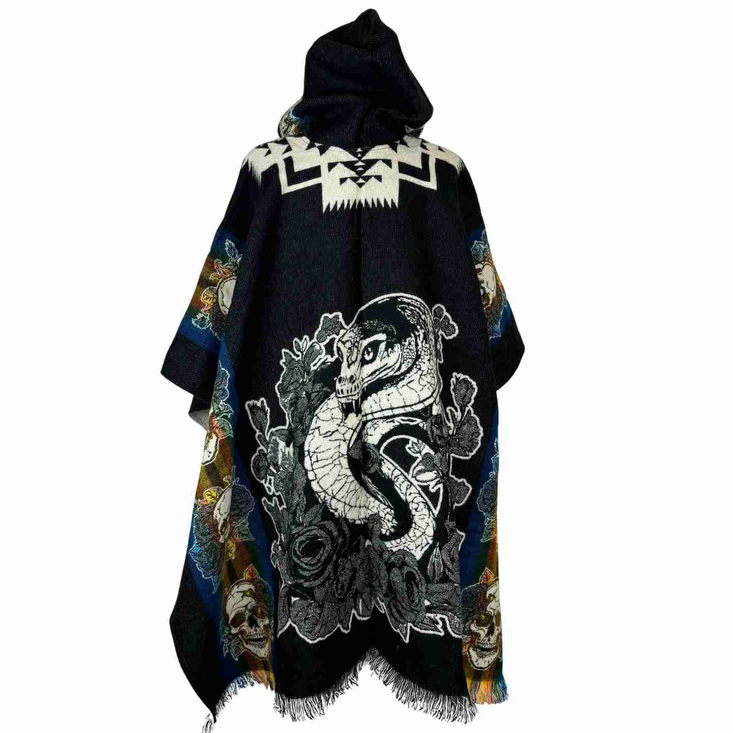 Snake Roses and Skull Unisex Hooded Poncho