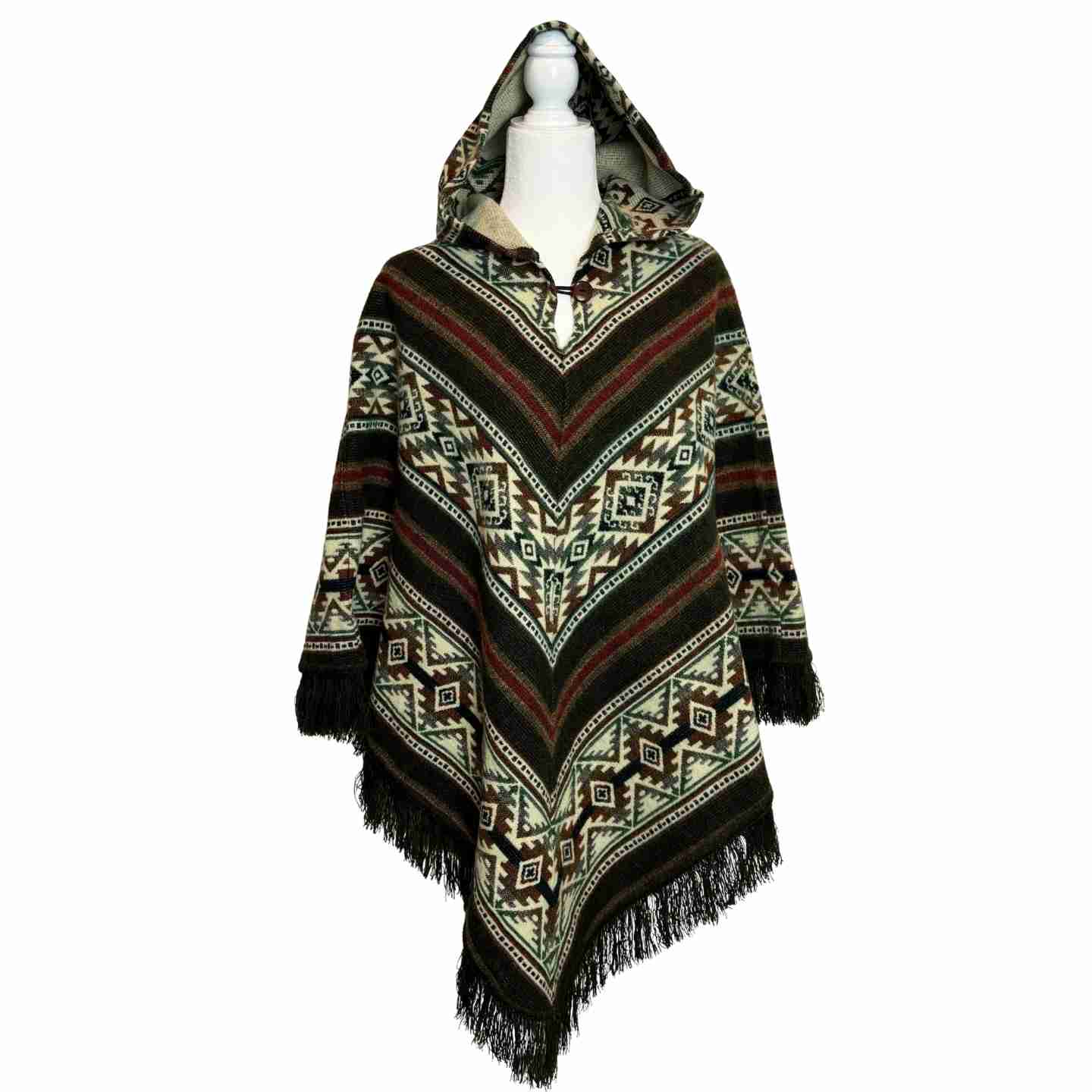 V Shaped Hooded Southwestern Boho Poncho