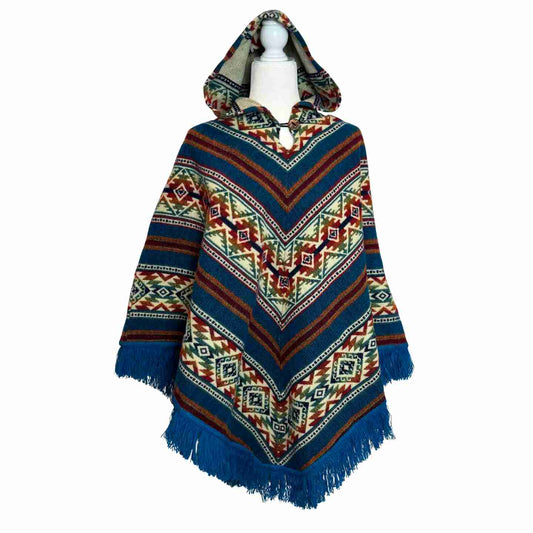V Shaped Hooded Southwestern Boho Poncho
