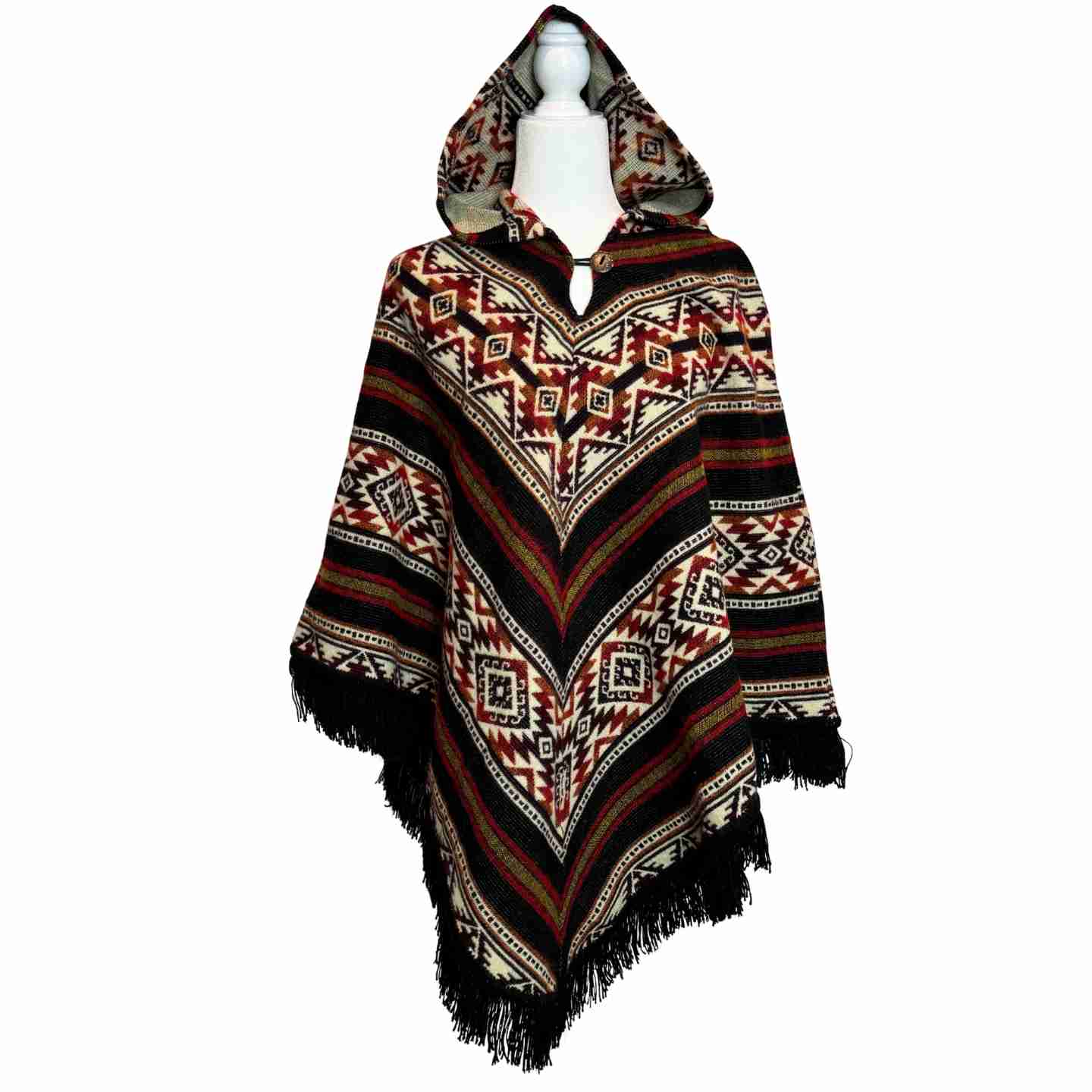 V Shaped Hooded Southwestern Boho Poncho