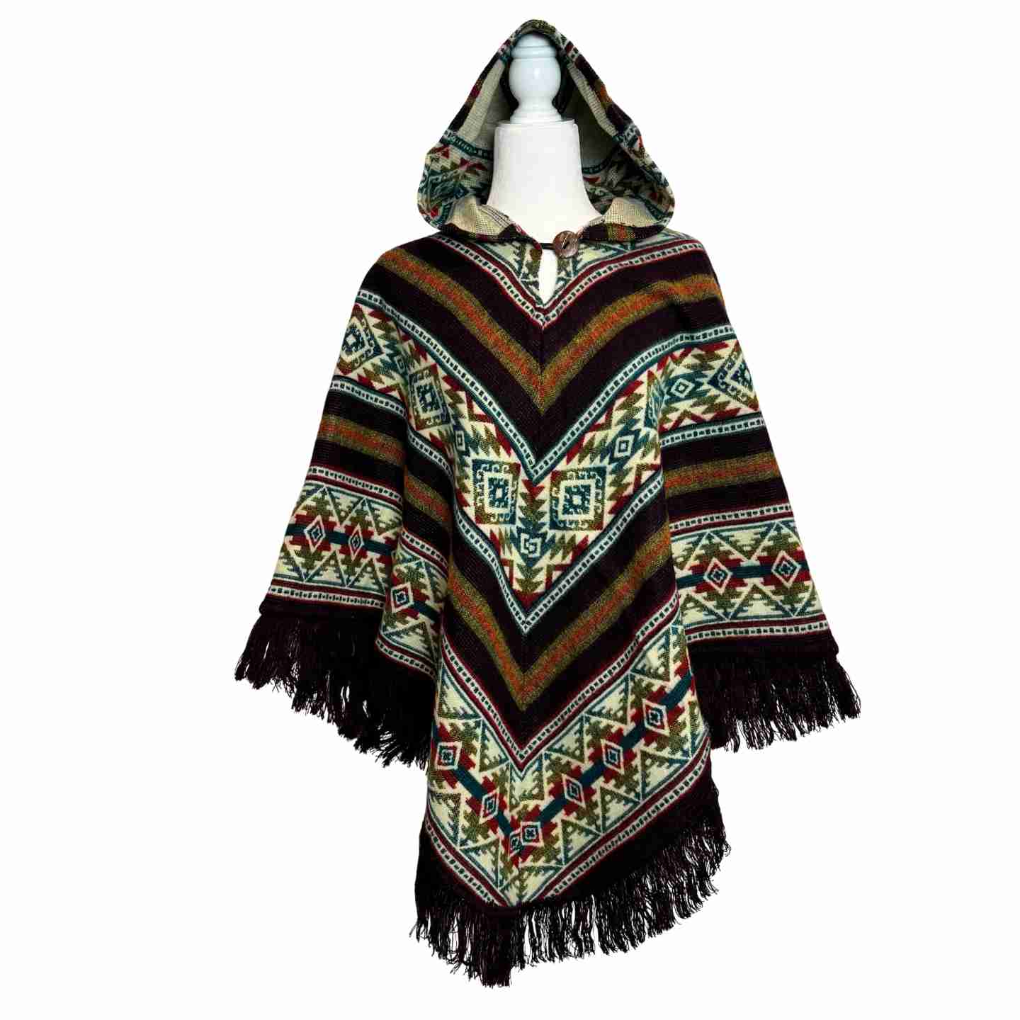 V Shaped Hooded Southwestern Boho Poncho