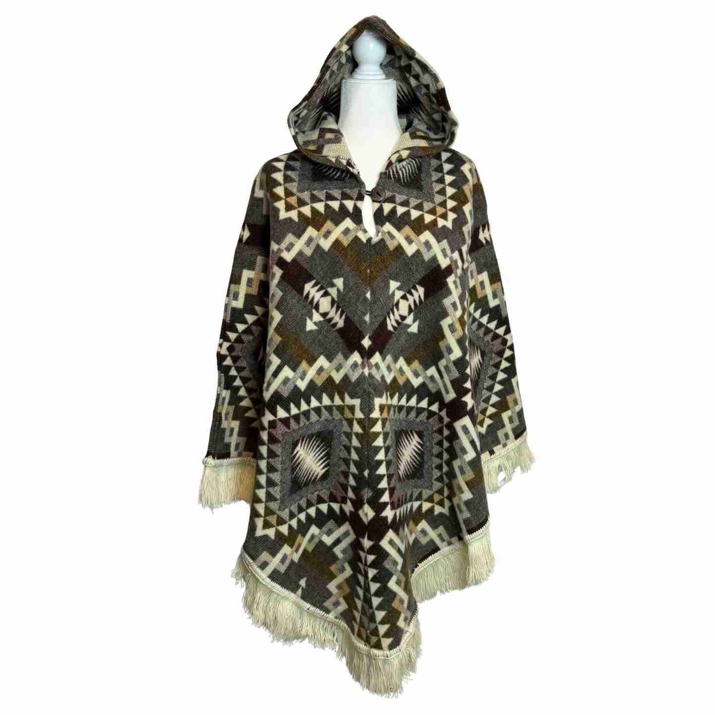 V Shaped Hooded Southwestern Boho Poncho