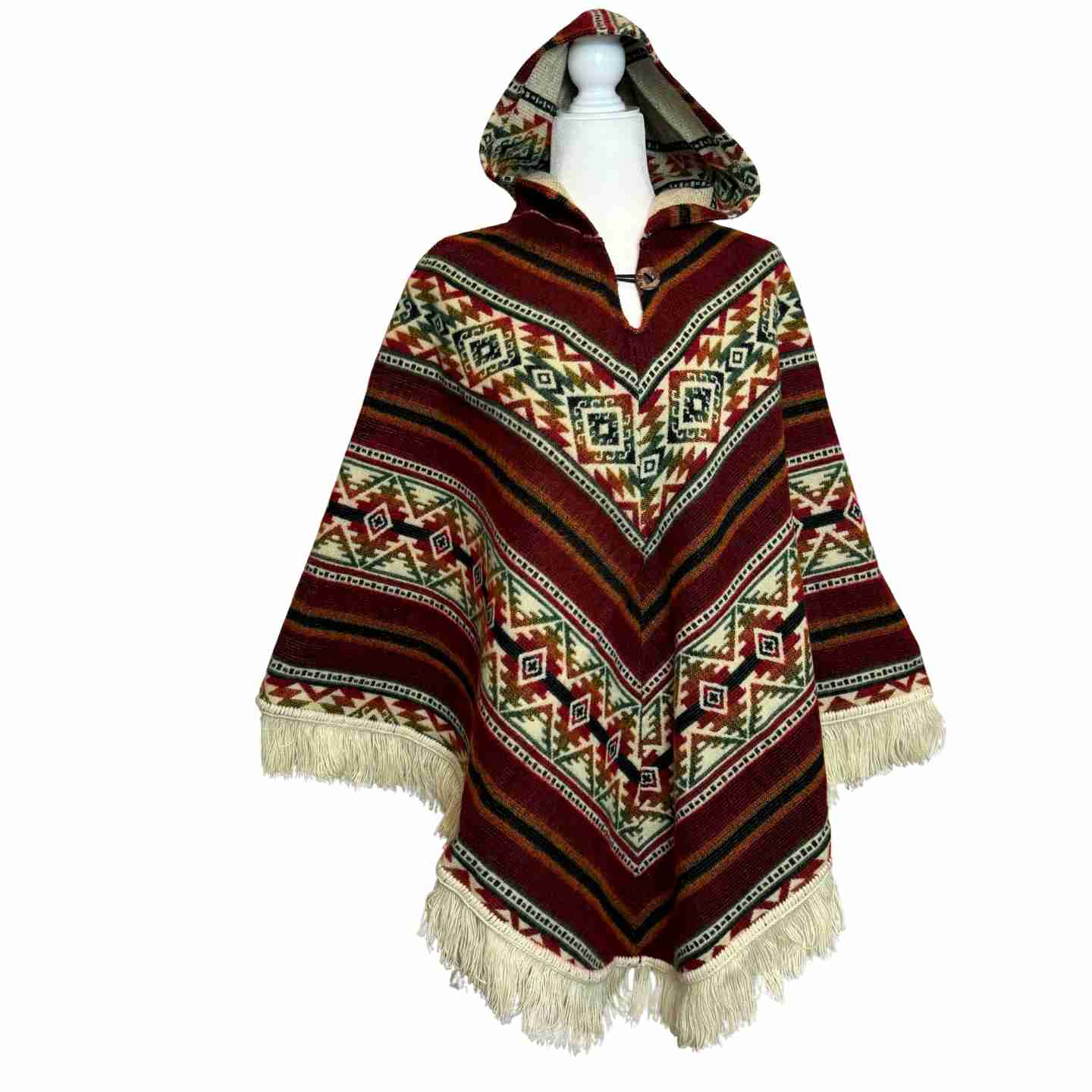 V Shaped Hooded Southwestern Boho Poncho