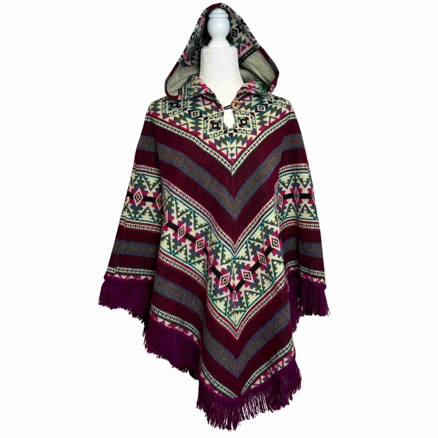 V Shaped Hooded Southwestern Boho Poncho