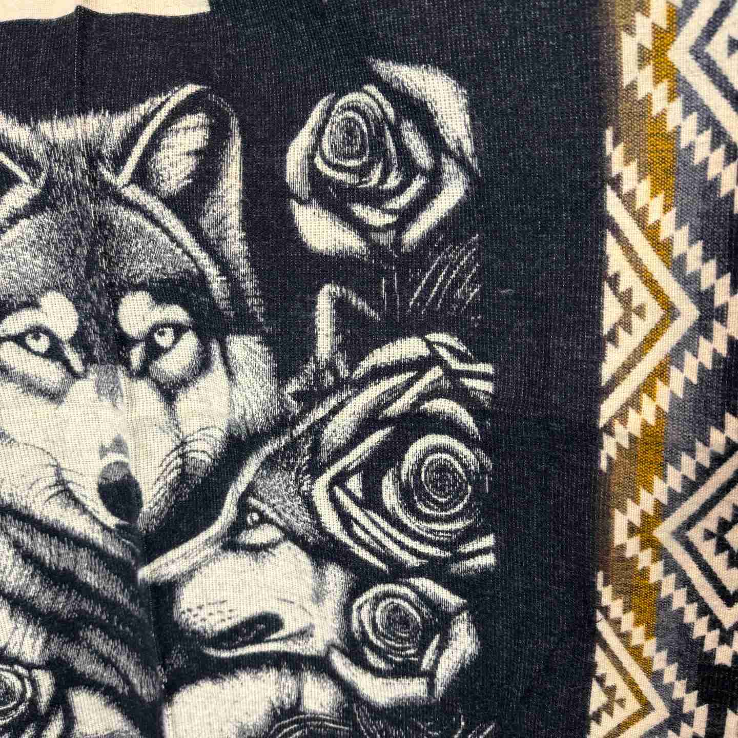 Unisex Alpaca Hooded Poncho Cape with Moon and Spirit Wolf Designs