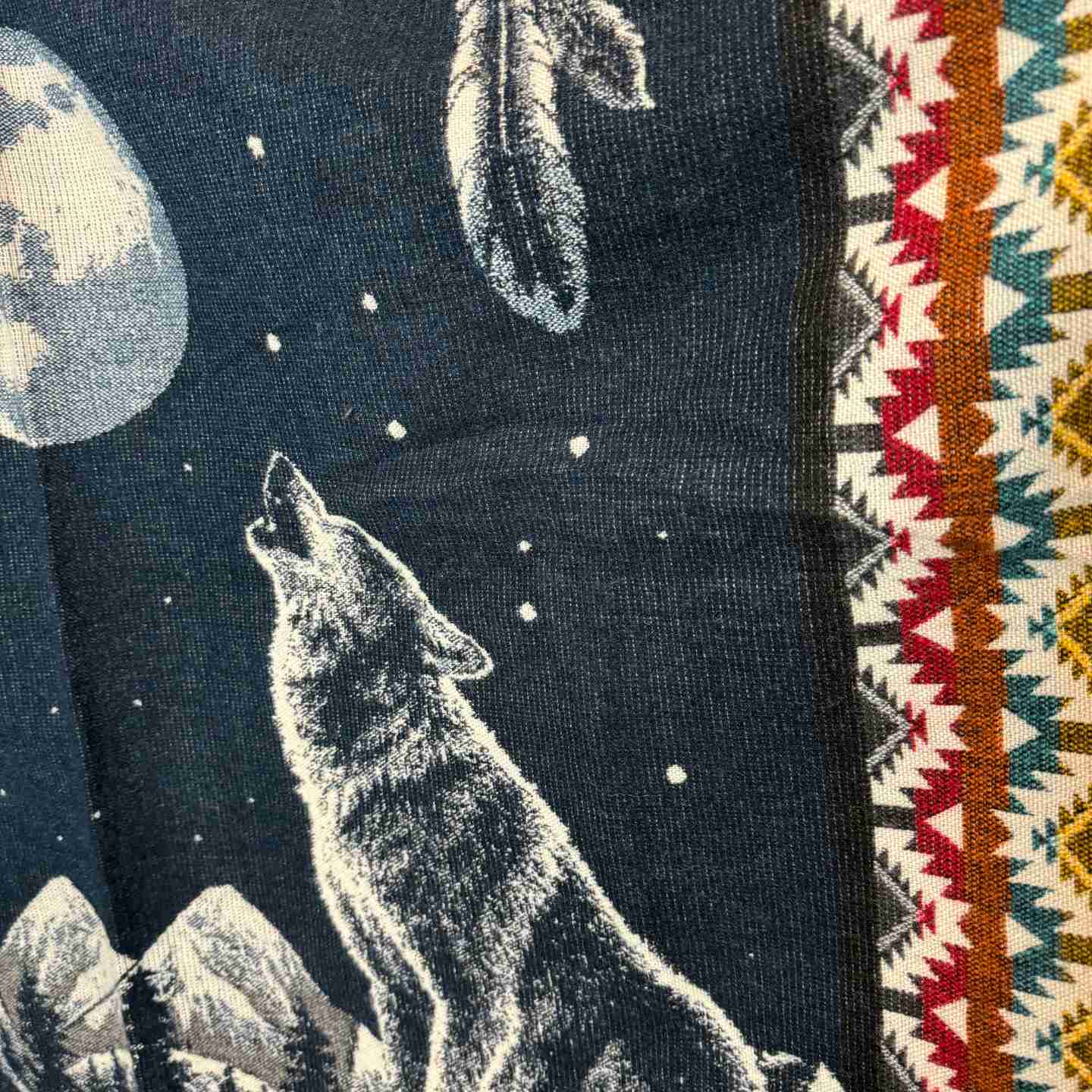 Unisex Alpaca Hooded Poncho Cape with Moon and Spirit Wolf Designs