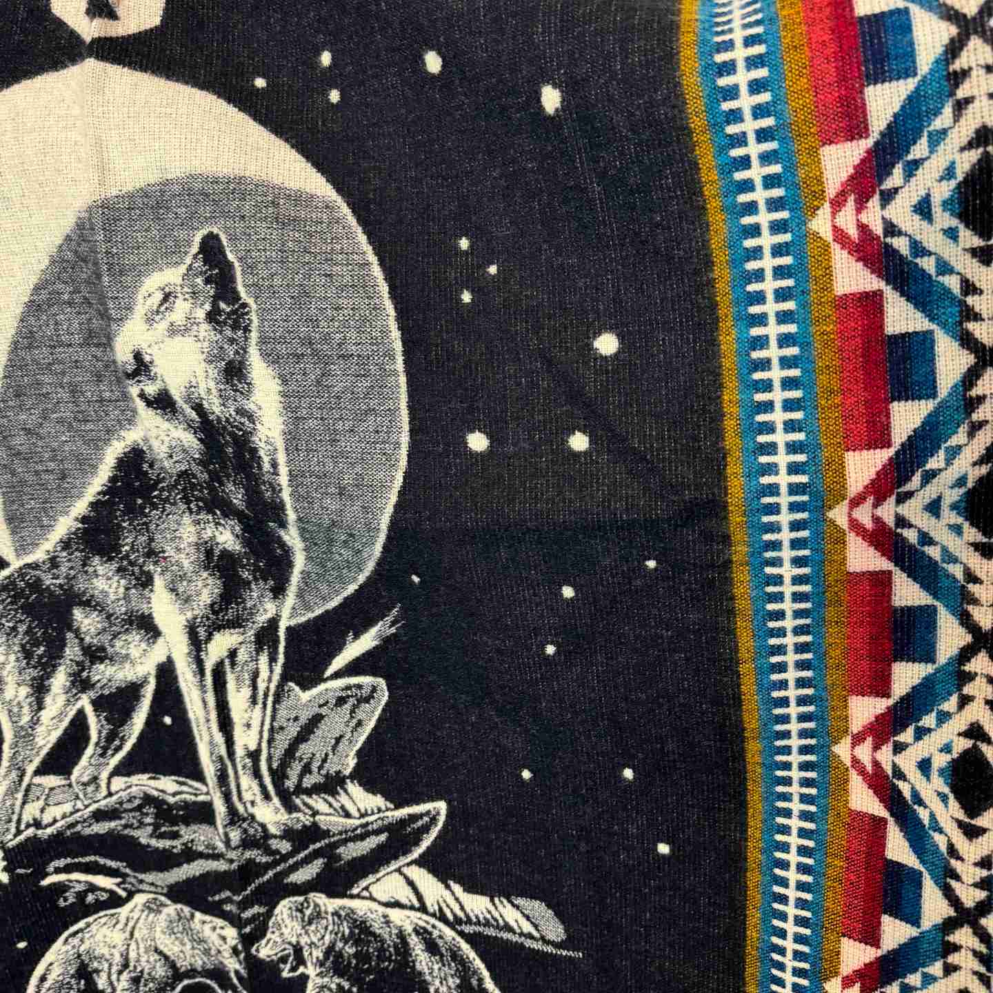 Unisex Alpaca Hooded Poncho Cape with Moon and Spirit Wolf Designs
