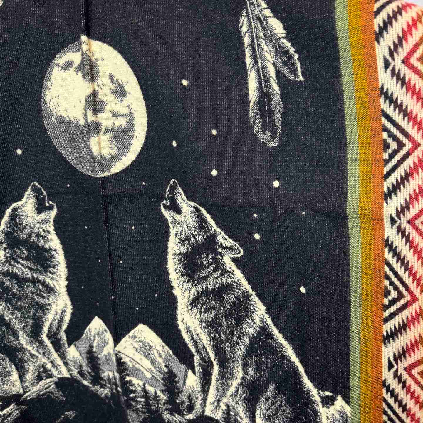 Unisex Alpaca Hooded Poncho Cape with Moon and Spirit Wolf Designs