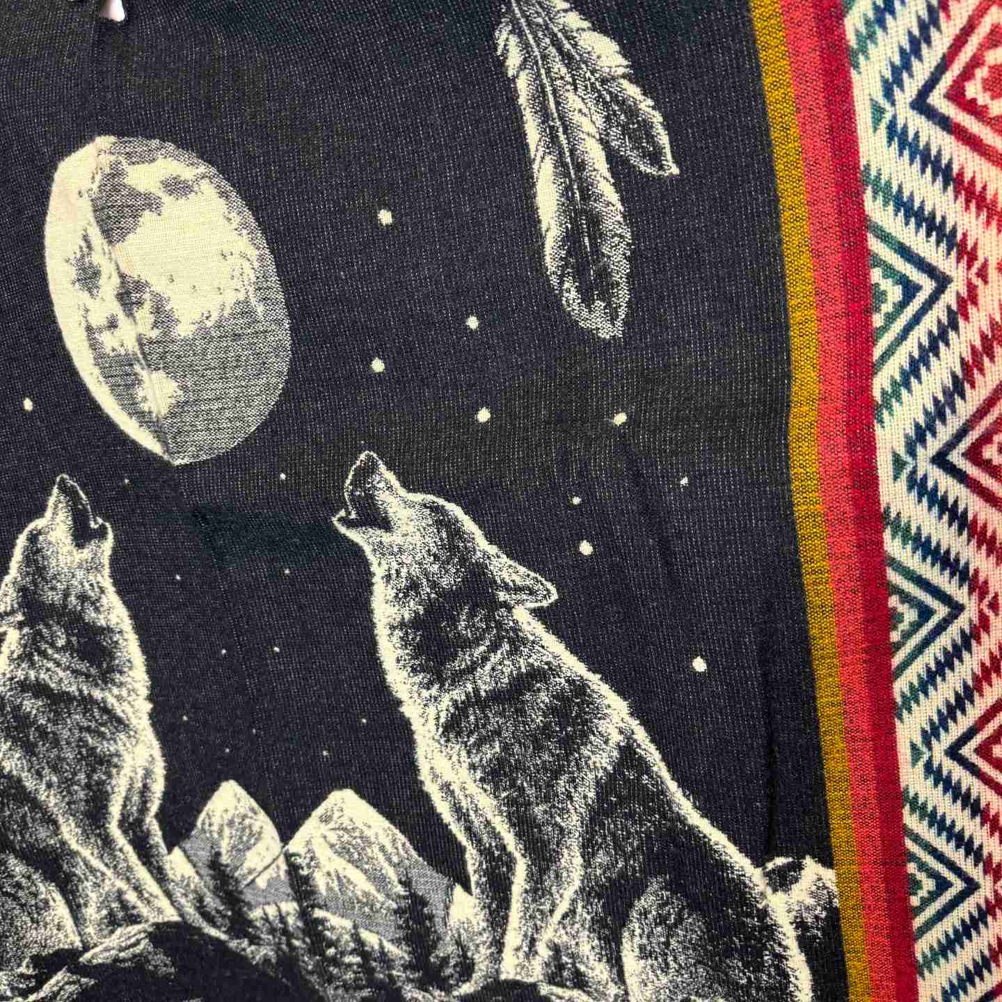 Unisex Alpaca Hooded Poncho Cape with Moon and Spirit Wolf Designs