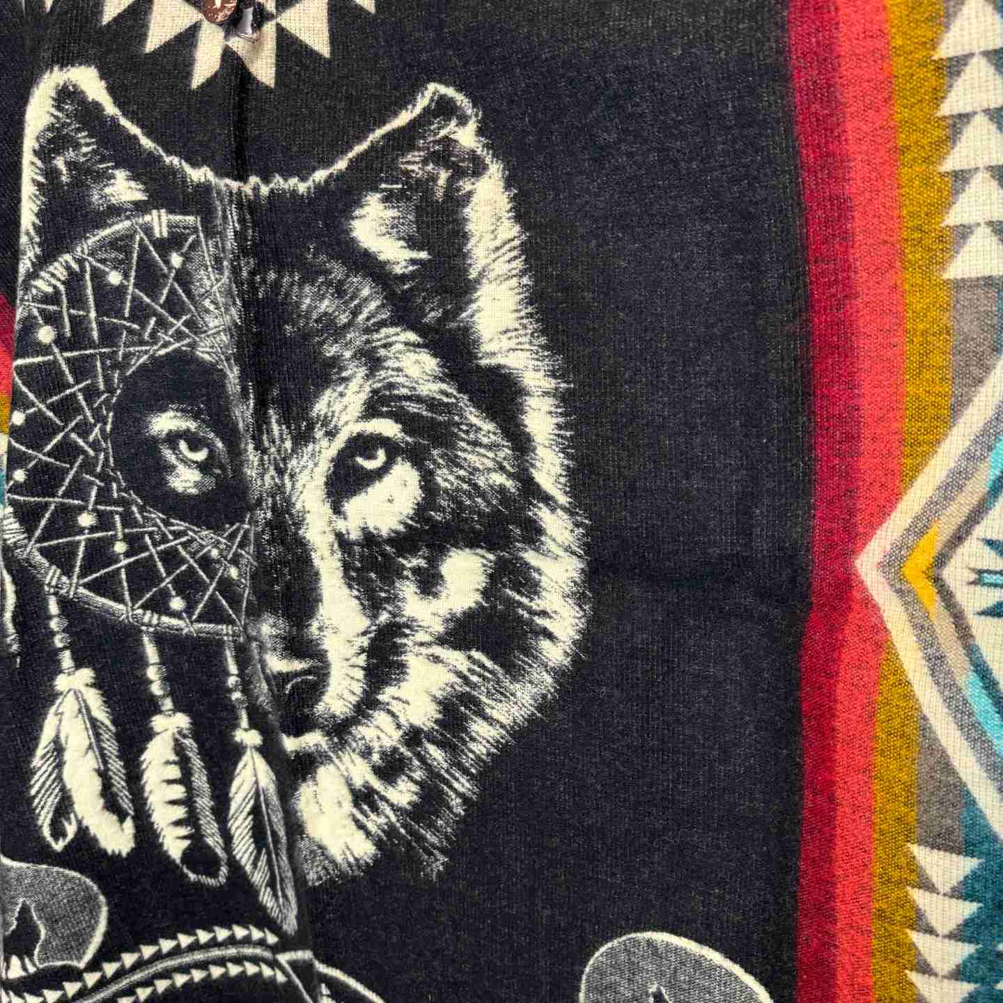 Unisex Alpaca Hooded Poncho Cape with Moon and Spirit Wolf Designs