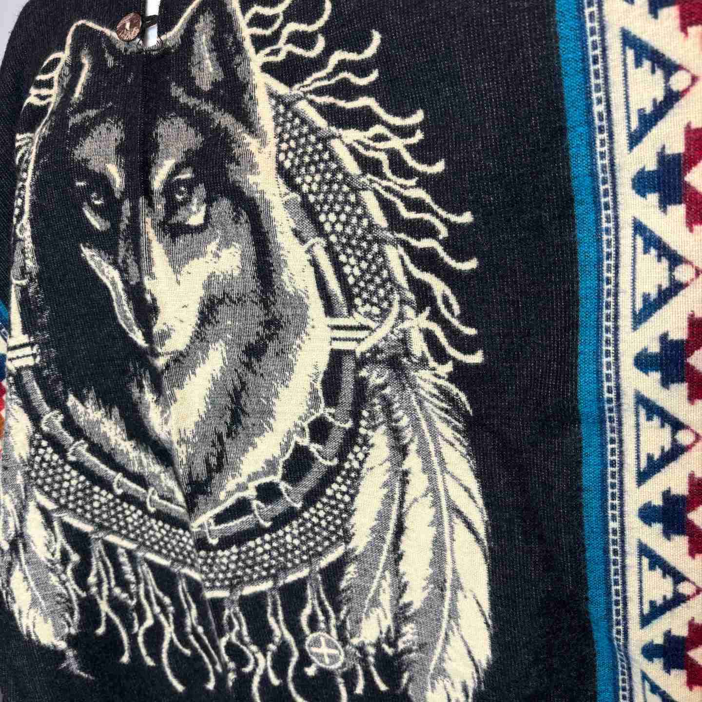 Unisex Alpaca Hooded Poncho Cape with Moon and Spirit Wolf Designs
