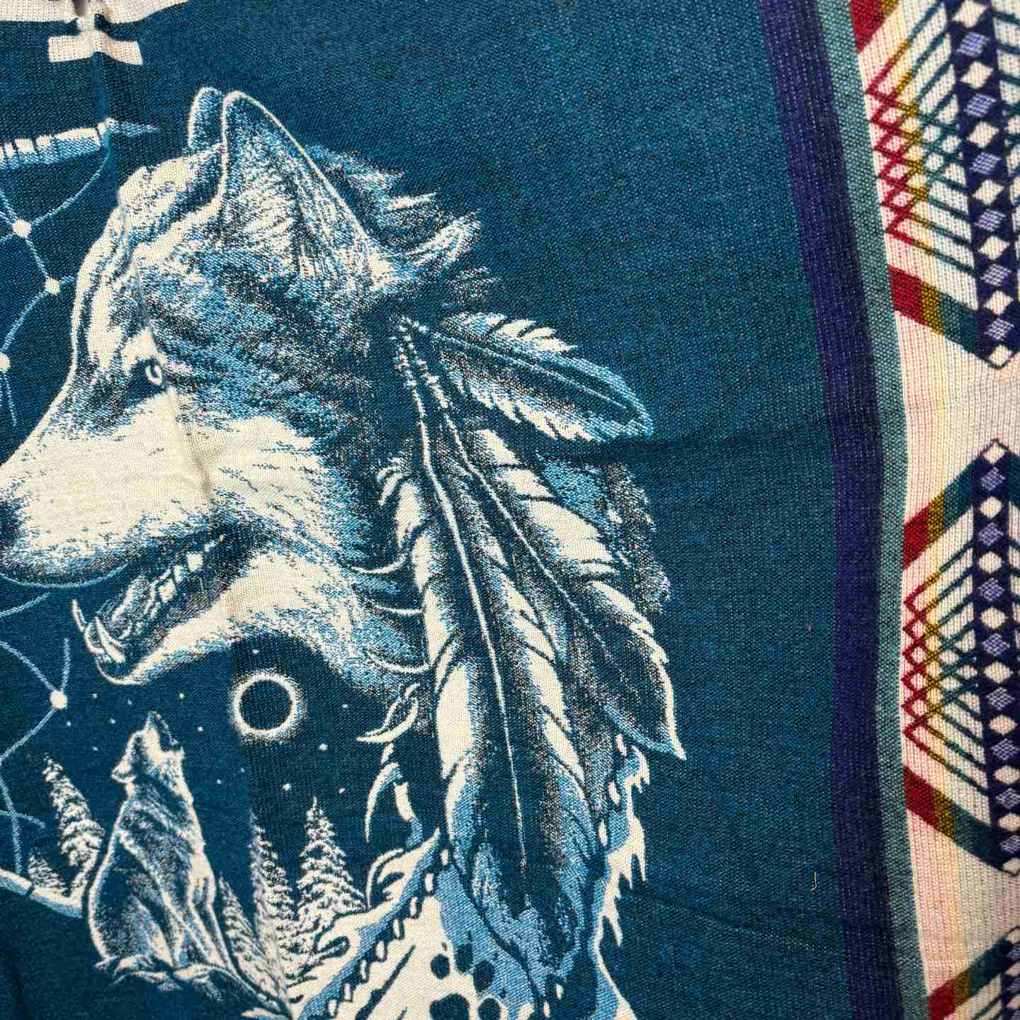 Unisex Alpaca Hooded Poncho Cape with Moon and Spirit Wolf Designs